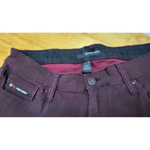 Y2K Fried Demin Streetwear Stretch Slim Colored Denim Jeans Burgundy Size 36 - Picture 9 of 10